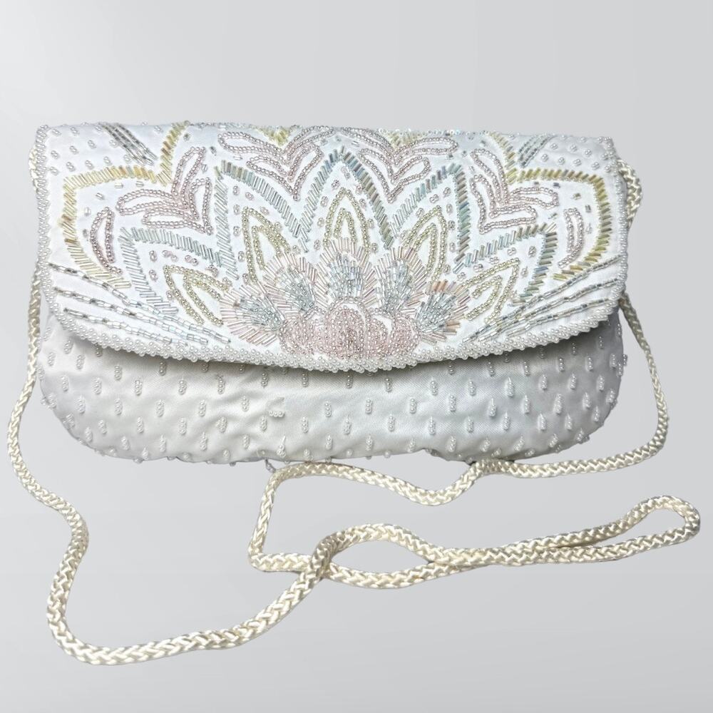 Vintage 90s Epitome Off White Pastel Beaded Crossbody Purse